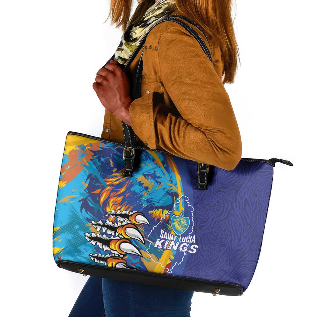 Saint Lucia Cricket Kings Leather Tote Bag Caribbean-Roar of Power Lions - African Pride