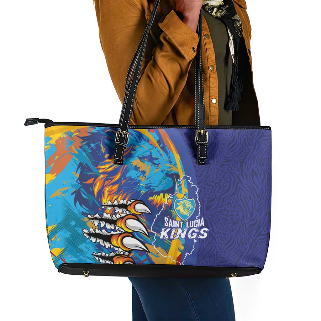 Saint Lucia Cricket Kings Leather Tote Bag Caribbean-Roar of Power Lions - African Pride