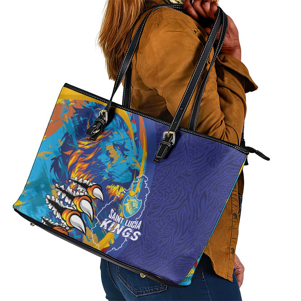 Saint Lucia Cricket Kings Leather Tote Bag Caribbean-Roar of Power Lions - African Pride