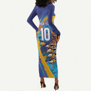 Custom Saint Lucia Cricket Kings Long Sleeve Bodycon Dress Caribbean-Roar of Power Lions - African Pride