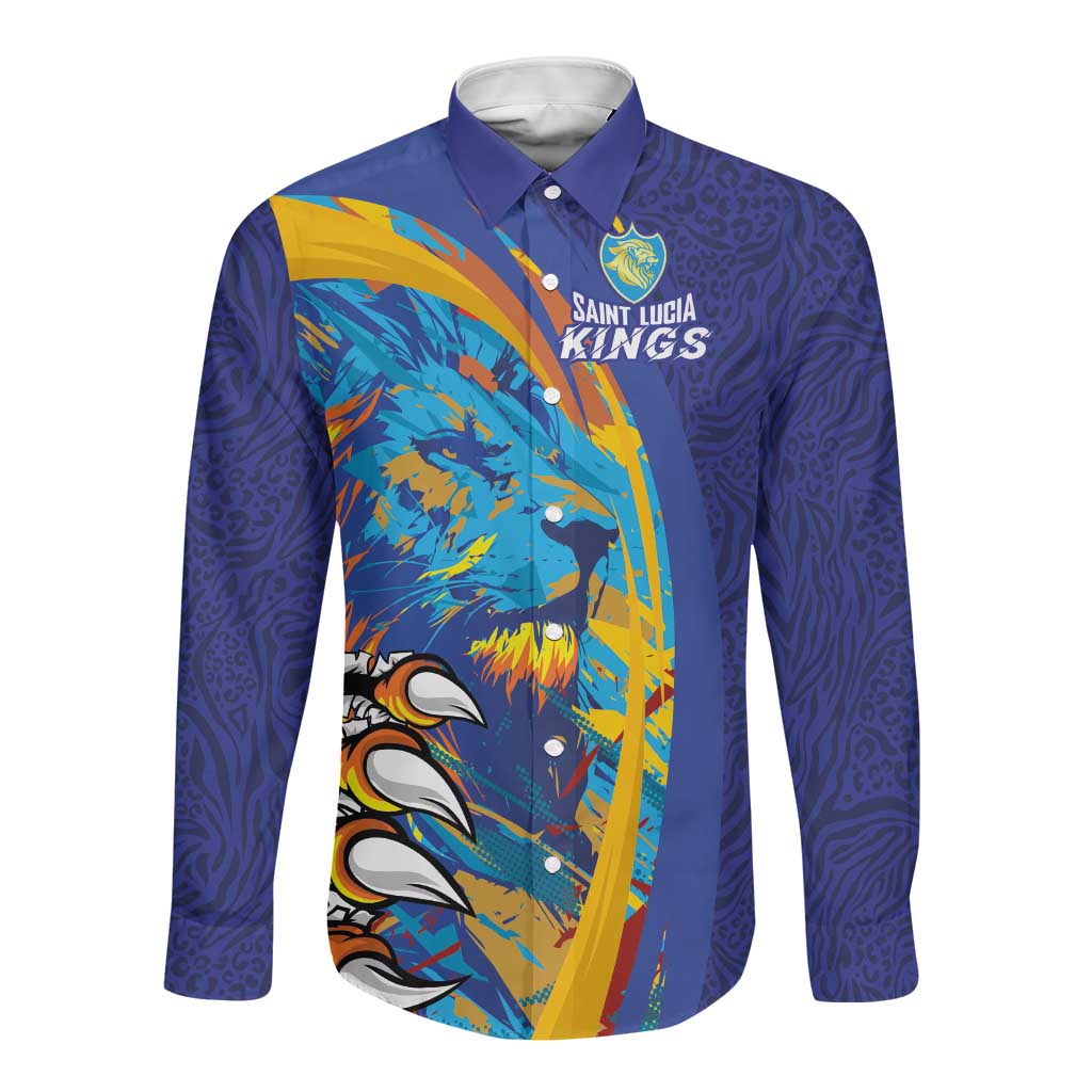 Custom Saint Lucia Cricket Kings Long Sleeve Button Shirt Caribbean-Roar of Power Lions - African Pride