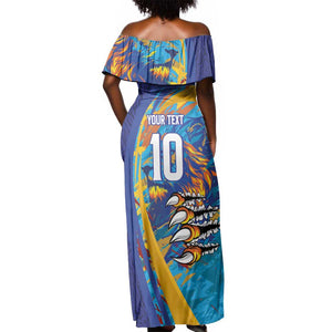 Custom Saint Lucia Cricket Kings Off Shoulder Maxi Dress Caribbean-Roar of Power Lions - African Pride