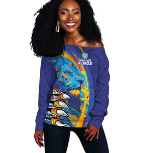 Custom Saint Lucia Cricket Kings Off Shoulder Sweater Caribbean-Roar of Power Lions - African Pride