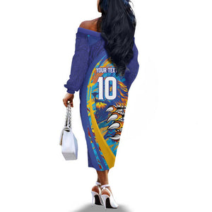 Custom Saint Lucia Cricket Kings Off The Shoulder Long Sleeve Dress Caribbean-Roar of Power Lions - African Pride