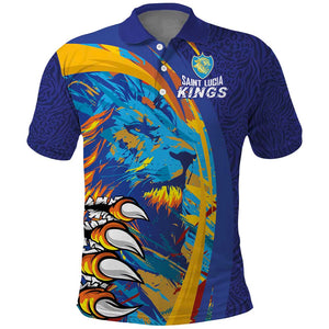 Custom Saint Lucia Cricket Kings Polo Shirt Caribbean-Roar of Power Lions - African Pride