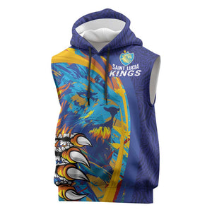 Custom Saint Lucia Cricket Kings Sleeveless Hoodie Caribbean-Roar of Power Lions - African Pride