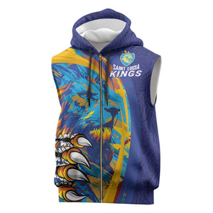 Custom Saint Lucia Cricket Kings Sleeveless Zip Hoodie Caribbean-Roar of Power Lions - African Pride