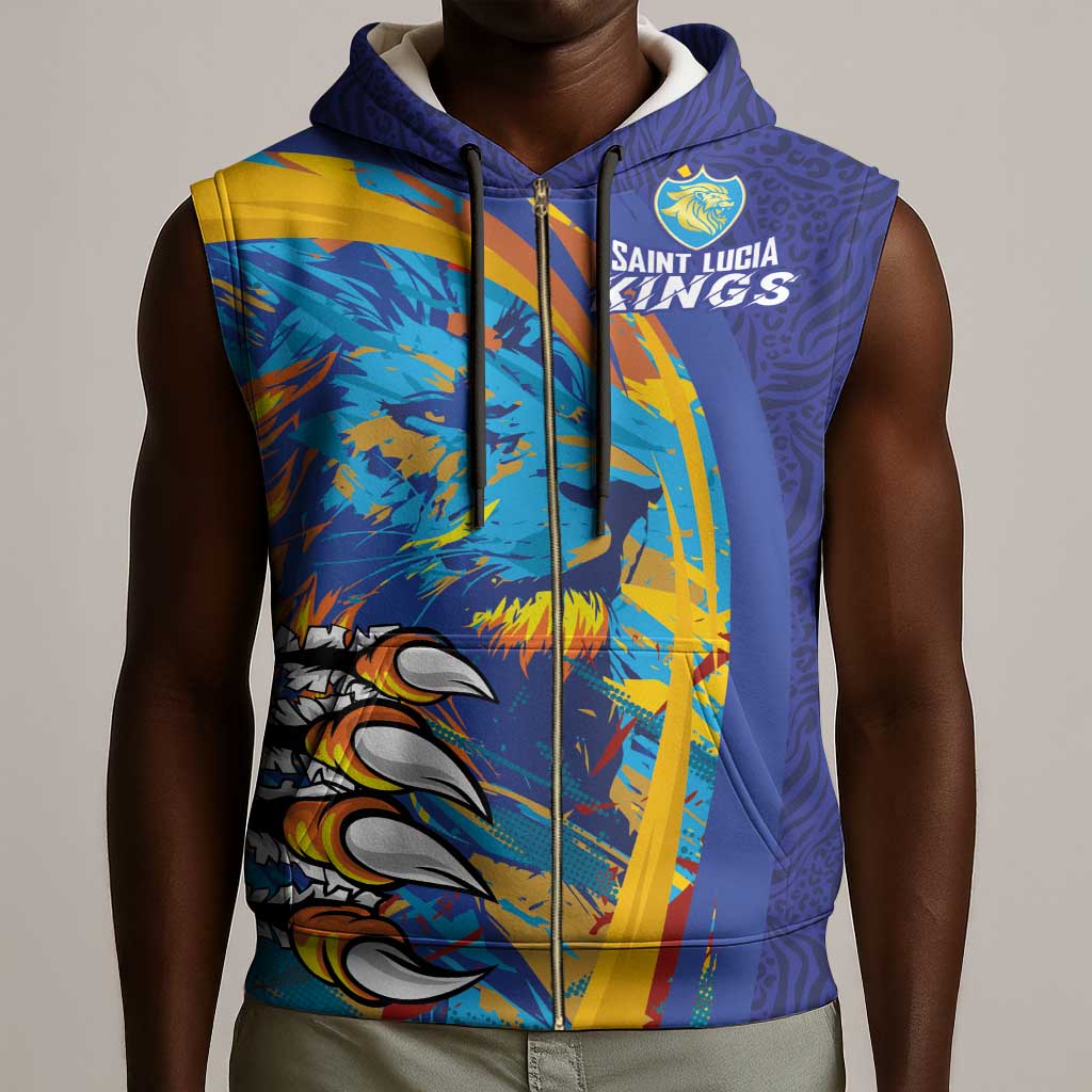 Custom Saint Lucia Cricket Kings Sleeveless Zip Hoodie Caribbean-Roar of Power Lions - African Pride