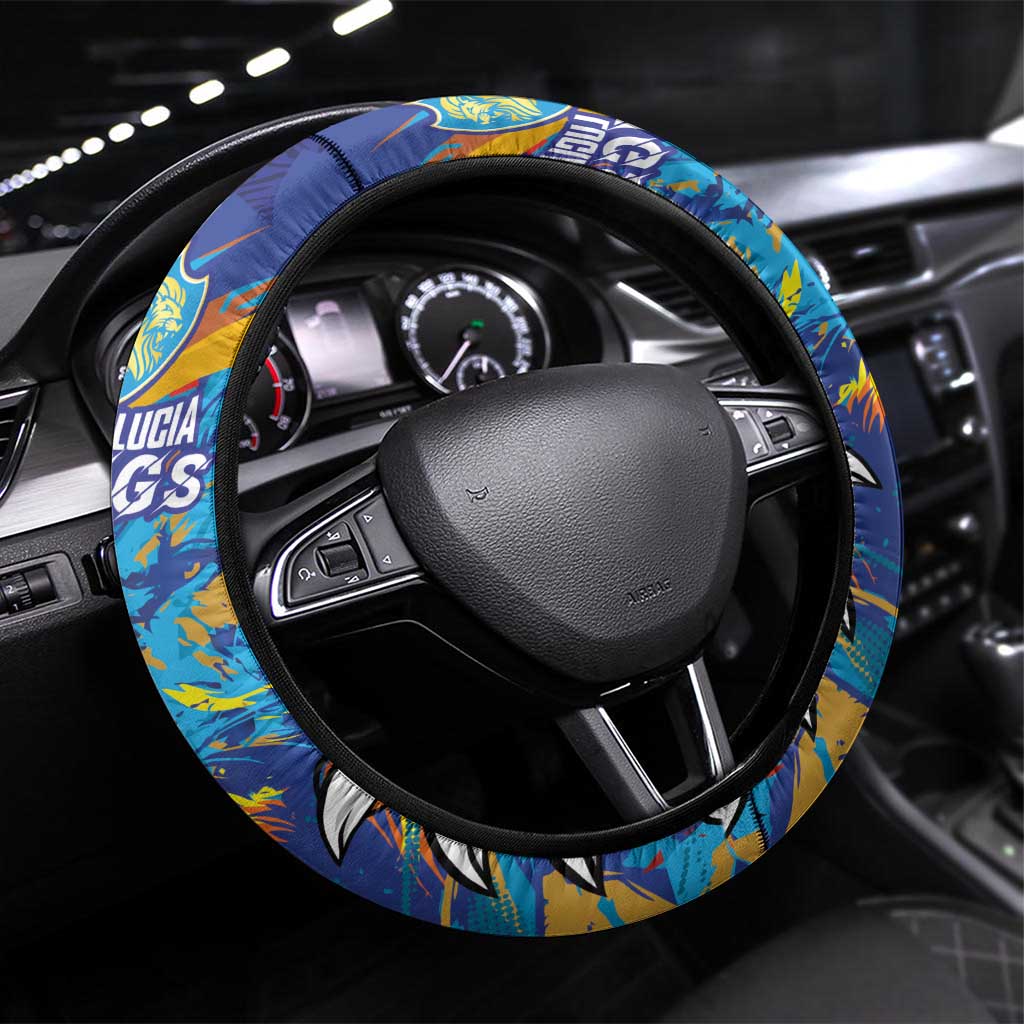 Saint Lucia Cricket Kings Steering Wheel Cover Caribbean-Roar of Power Lions - African Pride