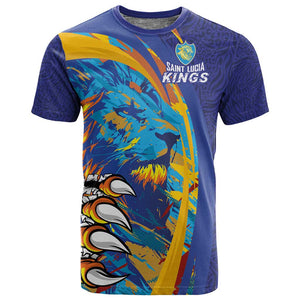 Custom Saint Lucia Cricket Kings T shirt Caribbean-Roar of Power Lions - African Pride
