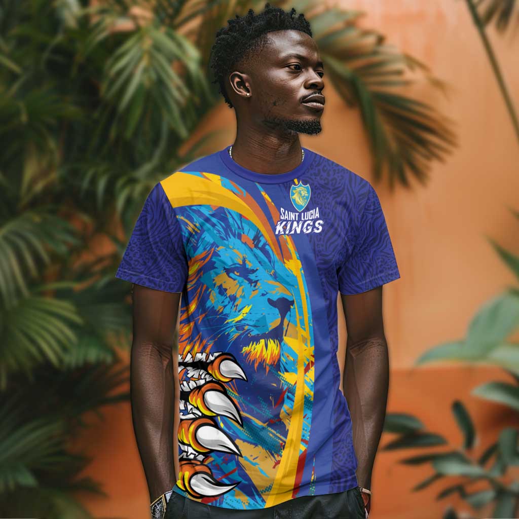 Custom Saint Lucia Cricket Kings T shirt Caribbean-Roar of Power Lions - African Pride