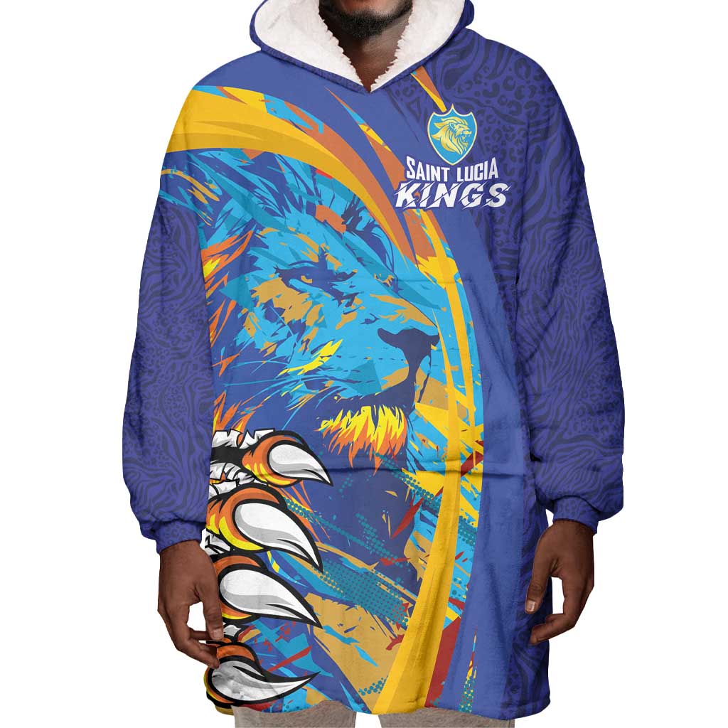 Custom Saint Lucia Cricket Kings Wearable Blanket Hoodie Caribbean-Roar of Power Lions - African Pride