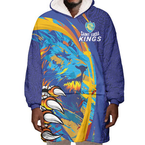 Custom Saint Lucia Cricket Kings Wearable Blanket Hoodie Caribbean-Roar of Power Lions - African Pride