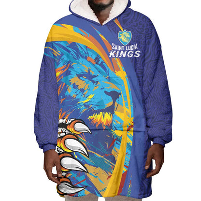Custom Saint Lucia Cricket Kings Wearable Blanket Hoodie Caribbean-Roar of Power Lions - African Pride