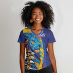 Custom Saint Lucia Cricket Kings Women V-Neck T-Shirt Caribbean-Roar of Power Lions - African Pride