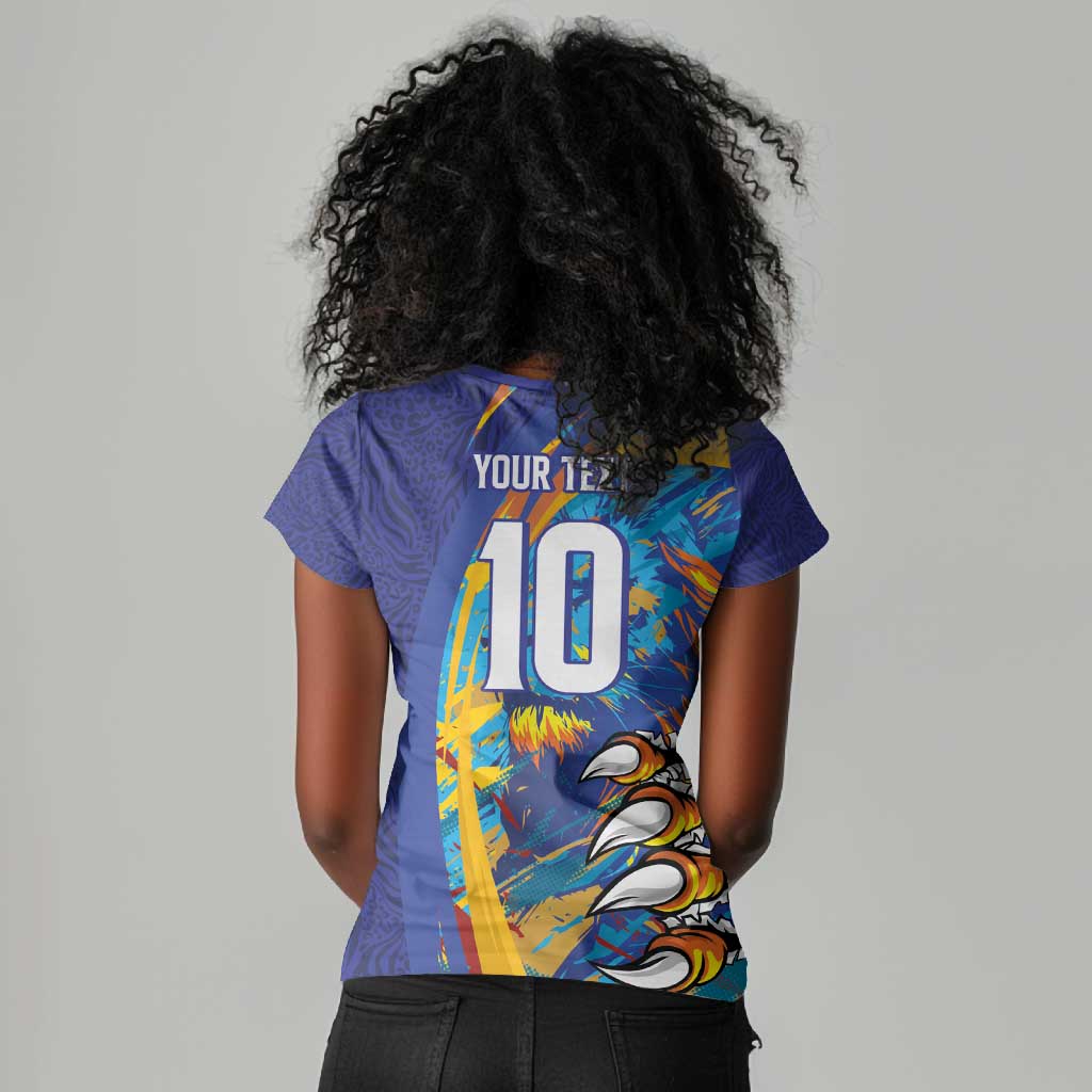 Custom Saint Lucia Cricket Kings Women V-Neck T-Shirt Caribbean-Roar of Power Lions - African Pride