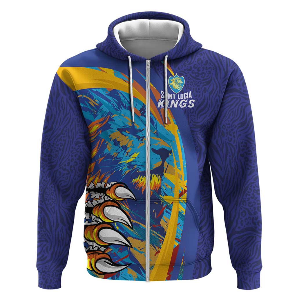 Custom Saint Lucia Cricket Kings Zip Hoodie Caribbean-Roar of Power Lions - African Pride