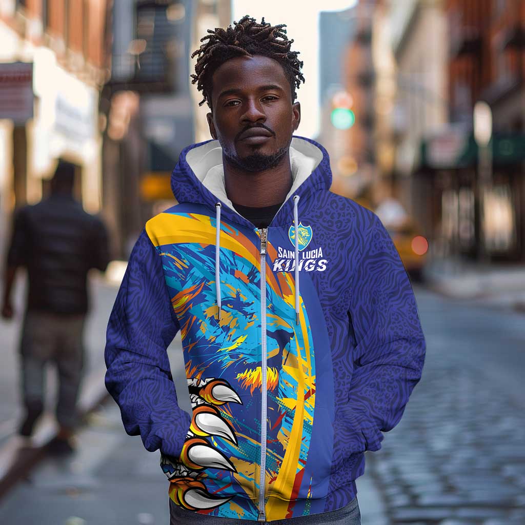 Custom Saint Lucia Cricket Kings Zip Hoodie Caribbean-Roar of Power Lions - African Pride