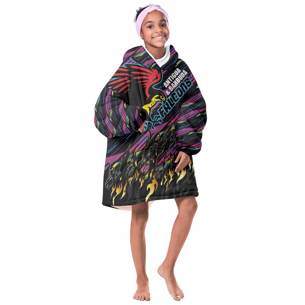 Custom Antigua & Barbuda Cricket Falcons Kid Wearable Blanket Hoodie Through The Fire-Go Glory - African Pride