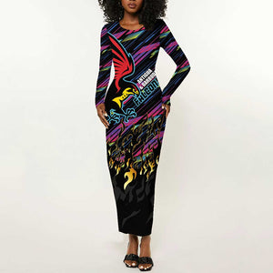 Custom Antigua & Barbuda Cricket Falcons Long Sleeve Bodycon Dress Through The Fire-Go Glory - African Pride