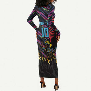 Custom Antigua & Barbuda Cricket Falcons Long Sleeve Bodycon Dress Through The Fire-Go Glory - African Pride