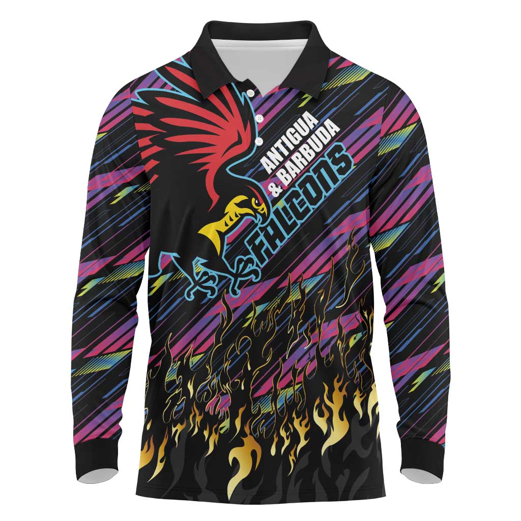 Custom Antigua & Barbuda Cricket Falcons Long Sleeve Polo Shirt Through The Fire-Go Glory - African Pride