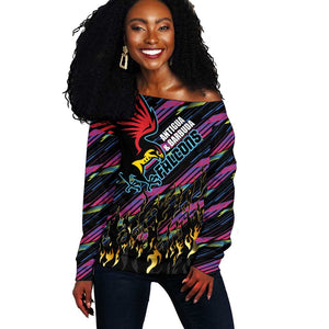 Custom Antigua & Barbuda Cricket Falcons Off Shoulder Sweater Through The Fire-Go Glory - African Pride