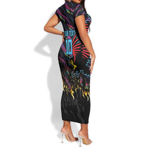 Custom Antigua & Barbuda Cricket Falcons Short Sleeve Bodycon Dress Through The Fire-Go Glory - African Pride