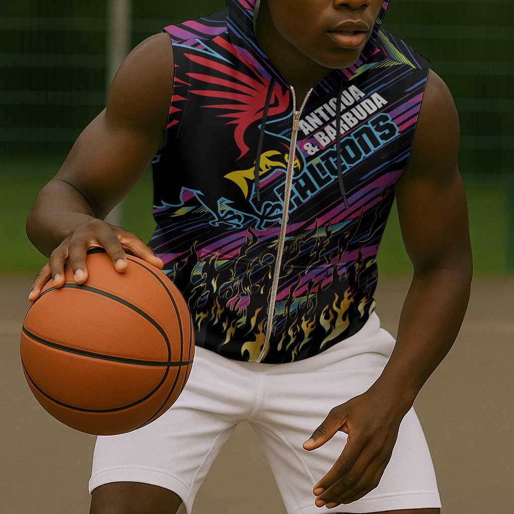 Custom Antigua & Barbuda Cricket Falcons Sleeveless Zip Hoodie Through The Fire-Go Glory - African Pride