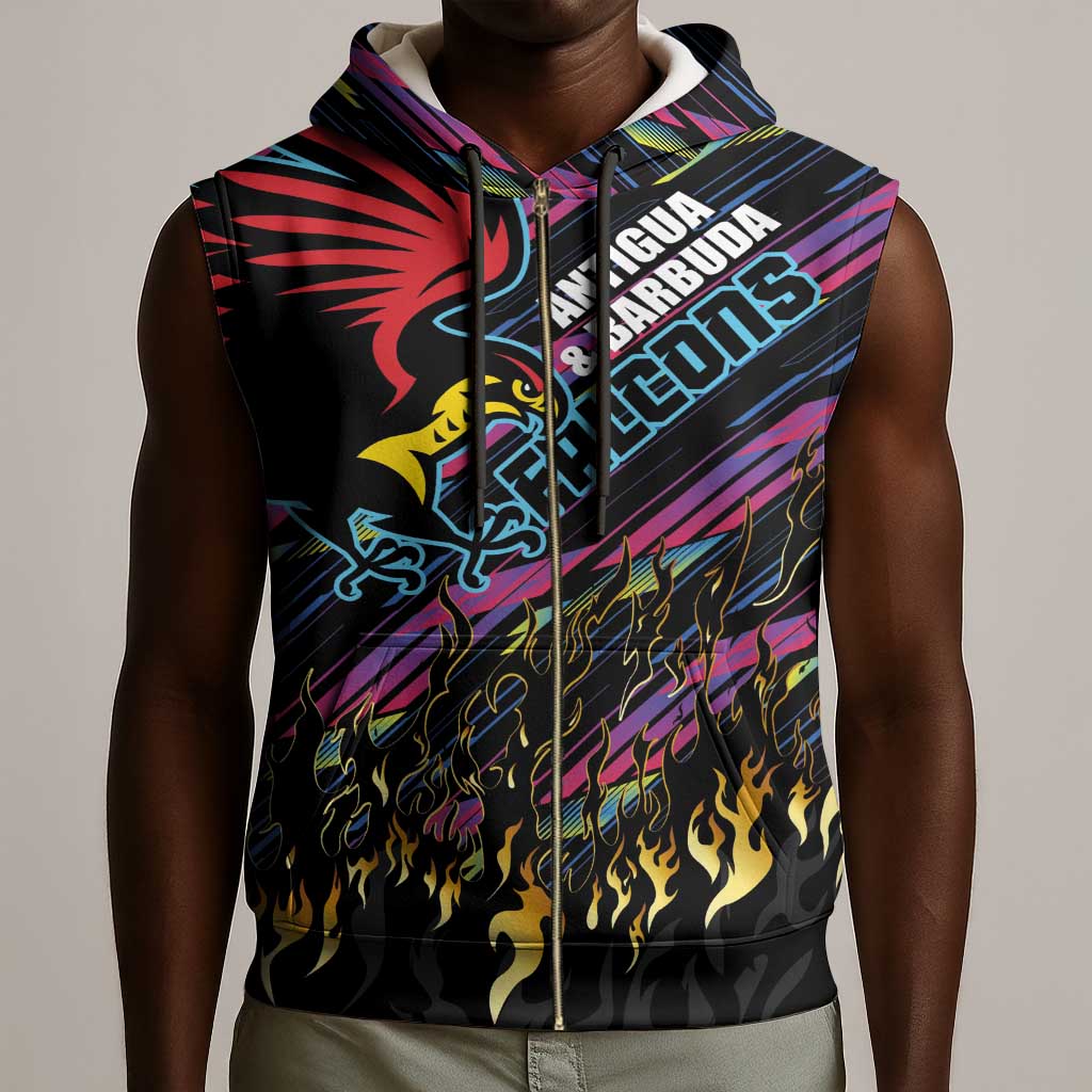 Custom Antigua & Barbuda Cricket Falcons Sleeveless Zip Hoodie Through The Fire-Go Glory - African Pride