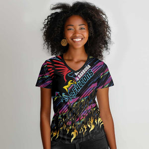 Custom Antigua & Barbuda Cricket Falcons Women V-Neck T-Shirt Through The Fire-Go Glory - African Pride
