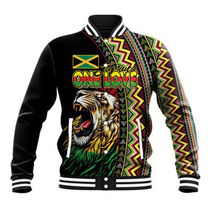 Personalized Jamaican Reggae-One Love Baseball Jacket Tribal African Pattern and Roaring Lion - African Pride