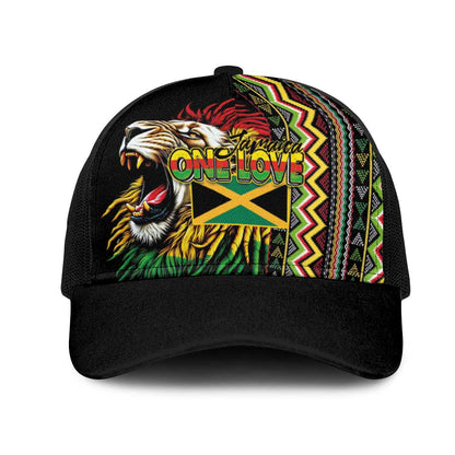 Jamaican Reggae-One Love Baseball Net Cap Tribal African Pattern and Roaring Lion - African Pride