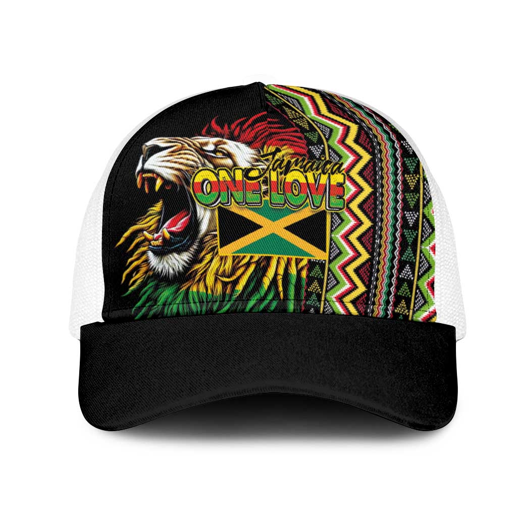 Jamaican Reggae-One Love Baseball Net Cap Tribal African Pattern and Roaring Lion - African Pride