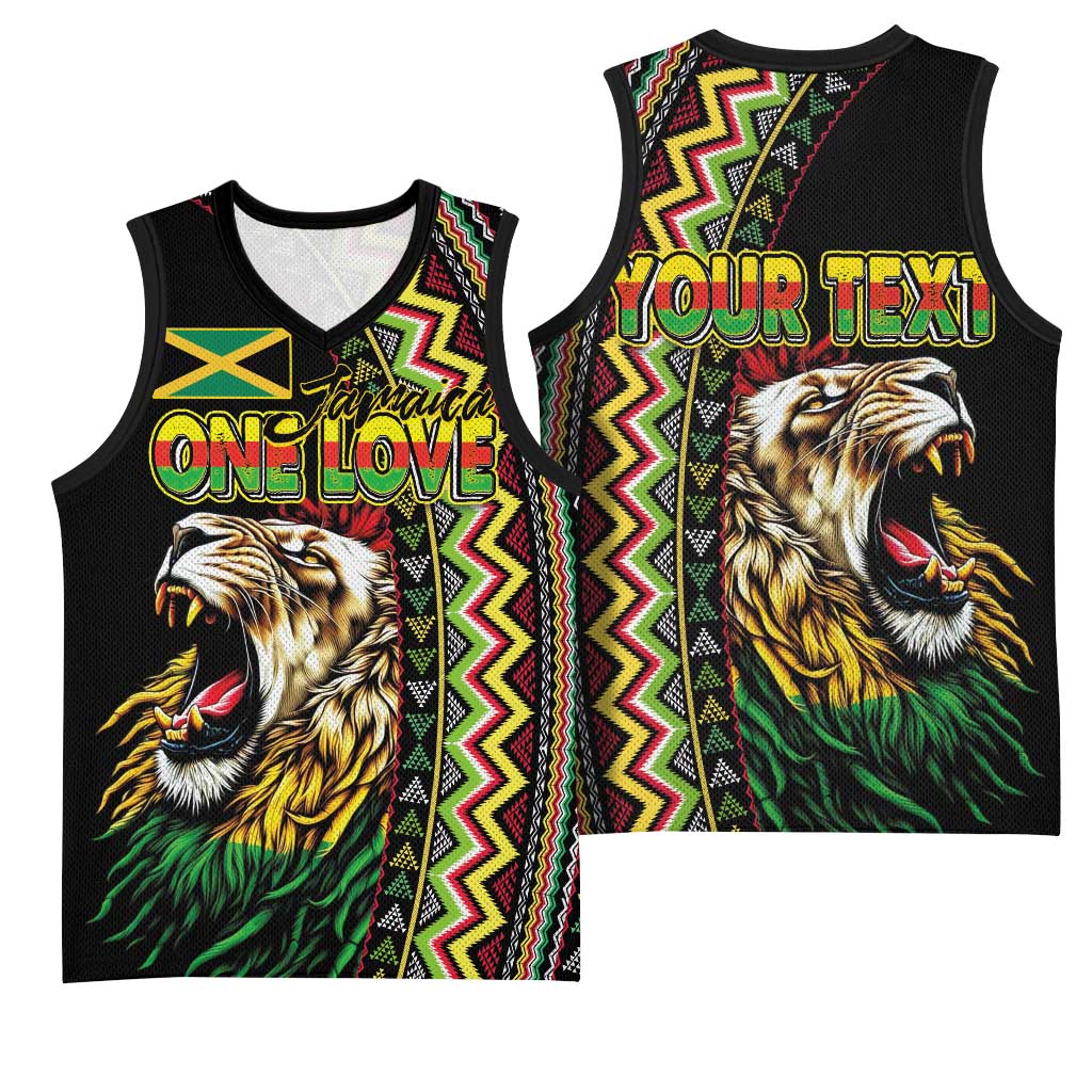 Personalized Jamaican Reggae-One Love Basketball Jersey Tribal African Pattern and Roaring Lion - African Pride