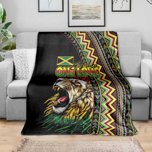 Jamaican Reggae-One Love Blanket Tribal African Pattern and Roaring Lion - African Pride