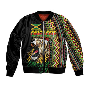 Personalized Jamaican Reggae-One Love Bomber Jacket Tribal African Pattern and Roaring Lion - African Pride