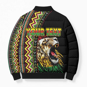 Personalized Jamaican Reggae-One Love Bomber Puffer Jacket Tribal African Pattern and Roaring Lion - African Pride