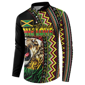 Personalized Jamaican Reggae-One Love Button Sweatshirt Tribal African Pattern and Roaring Lion