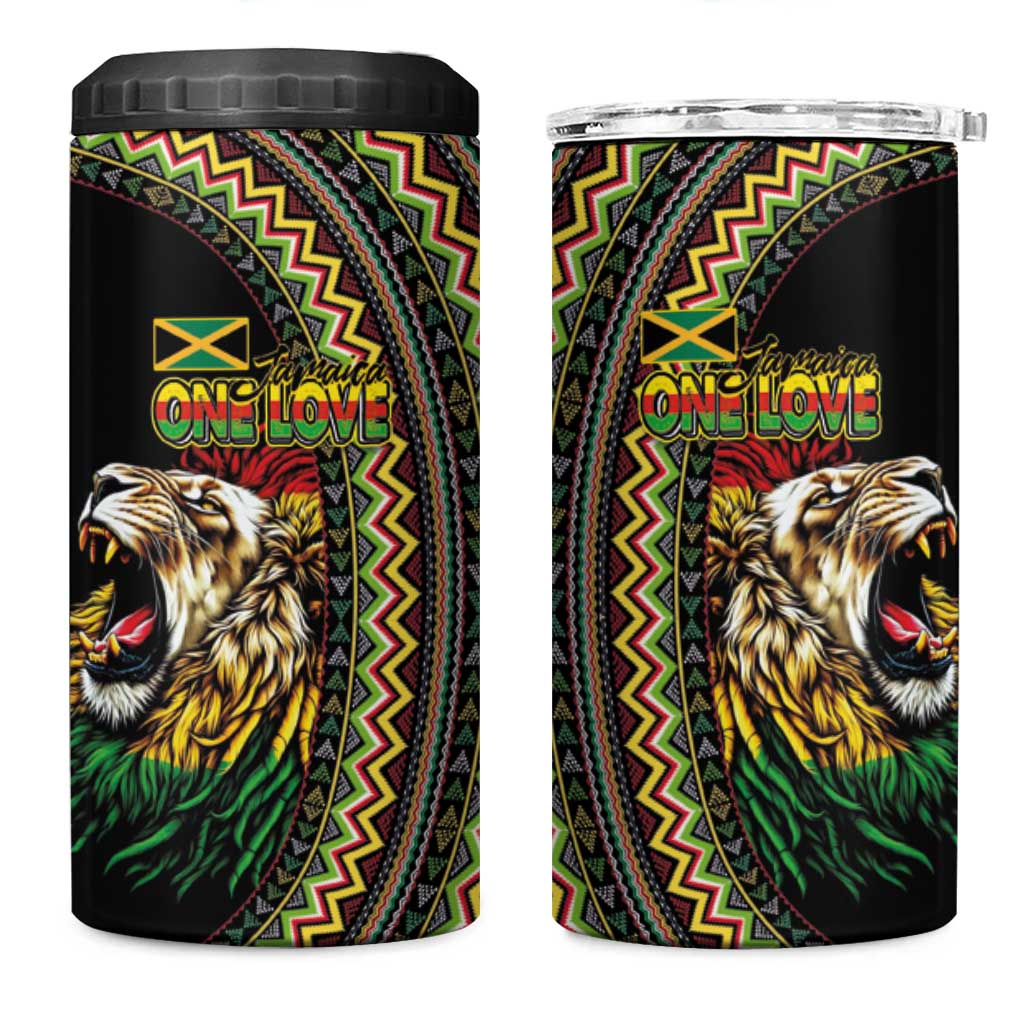 Jamaican Reggae-One Love 4 in 1 Can Cooler Tumbler Tribal African Pattern and Roaring Lion - African Pride