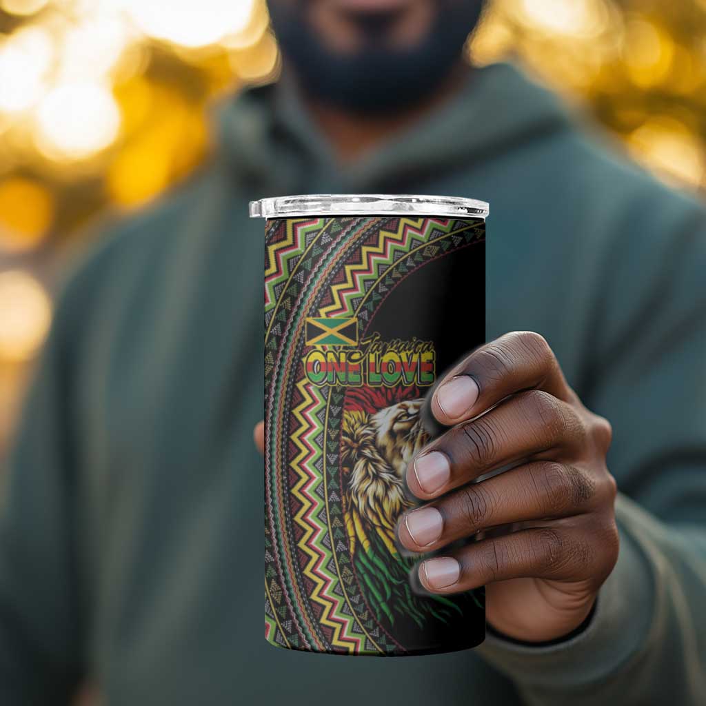 Jamaican Reggae-One Love 4 in 1 Can Cooler Tumbler Tribal African Pattern and Roaring Lion - African Pride