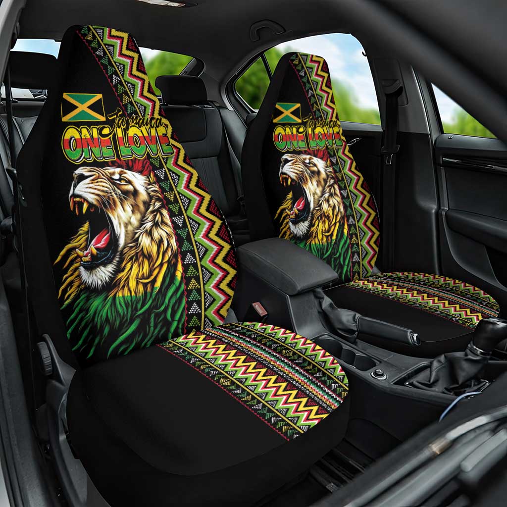 Jamaican Reggae-One Love Car Seat Cover Tribal African Pattern and Roaring Lion - African Pride