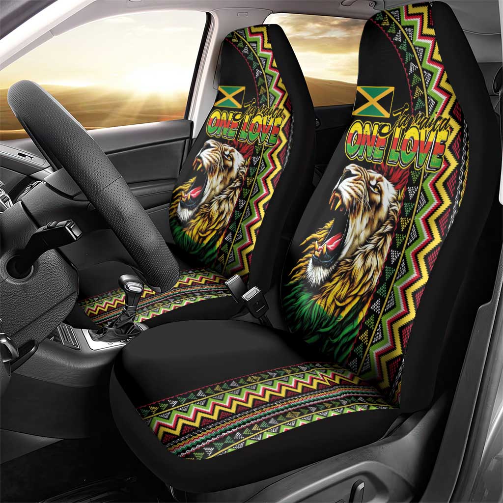 Jamaican Reggae-One Love Car Seat Cover Tribal African Pattern and Roaring Lion - African Pride