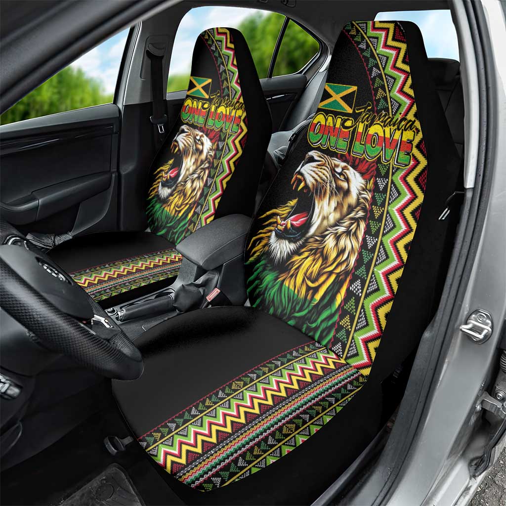 Jamaican Reggae-One Love Car Seat Cover Tribal African Pattern and Roaring Lion - African Pride