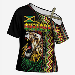 Personalized Jamaican Reggae-One Love Cross Shoulder Shirt Tribal African Pattern and Roaring Lion - African Pride
