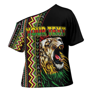 Personalized Jamaican Reggae-One Love Cross Shoulder Shirt Tribal African Pattern and Roaring Lion - African Pride