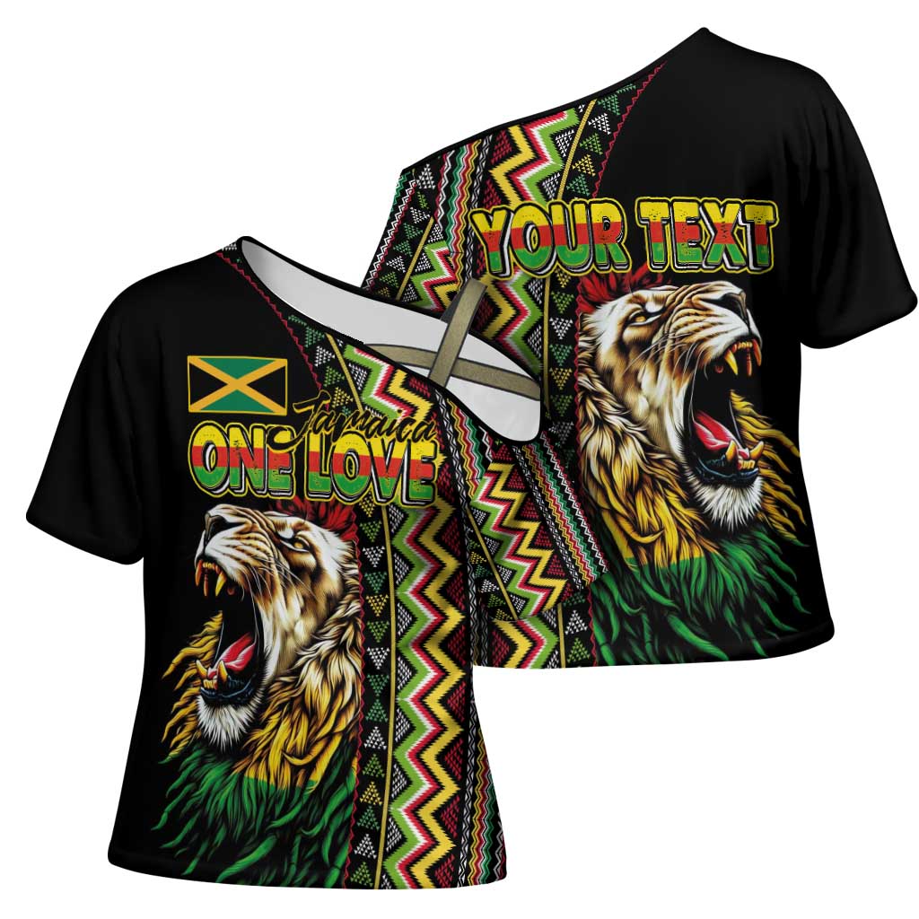 Personalized Jamaican Reggae-One Love Cross Shoulder Shirt Tribal African Pattern and Roaring Lion - African Pride