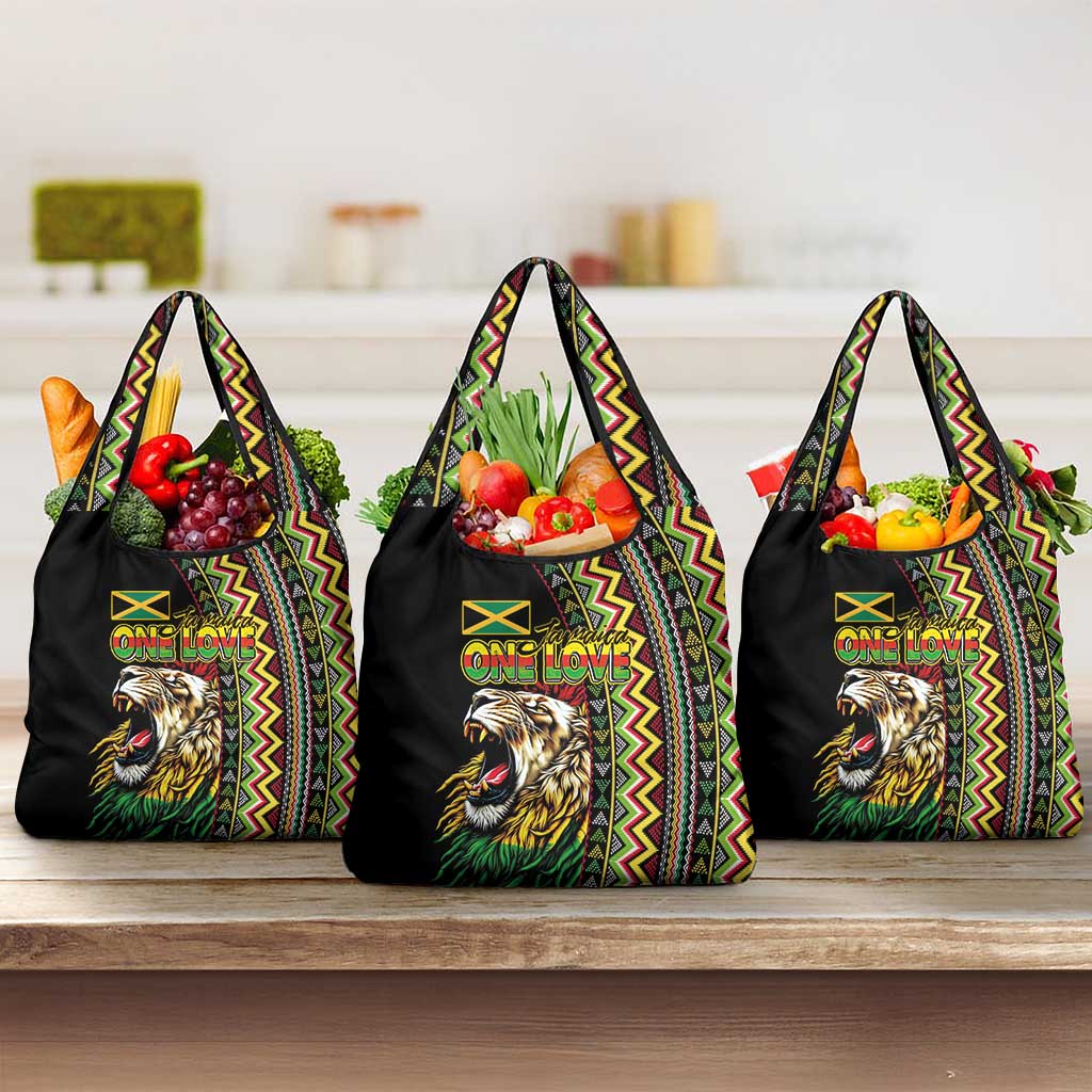 Jamaican Reggae-One Love Grocery Bag Tribal African Pattern and Roaring Lion - African Pride