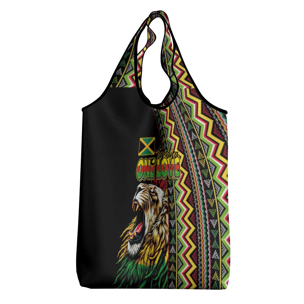Jamaican Reggae-One Love Grocery Bag Tribal African Pattern and Roaring Lion - African Pride