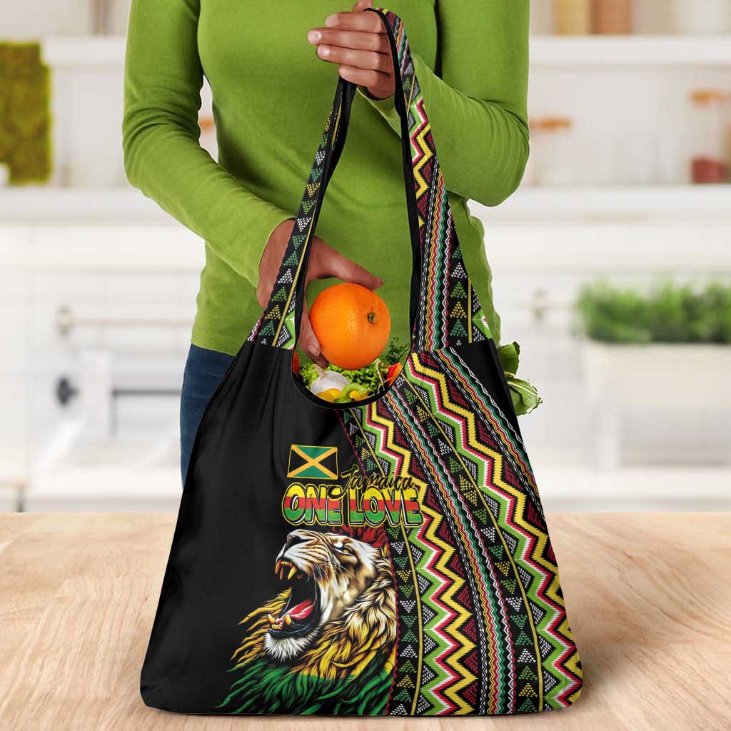 Jamaican Reggae-One Love Grocery Bag Tribal African Pattern and Roaring Lion - African Pride